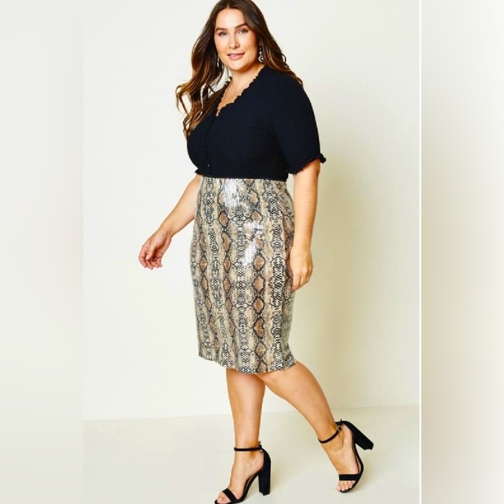 NWT HAYDEN Sequined Python Snake-Skin Plus Size Skirt